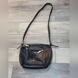 Vintage Tignanello Black Leather Shoulder Bag With Tassle
